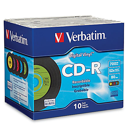 volatilitet Ruckus gys Verbatim CD R 80min 52X with Digital Vinyl Surface 10pk Slim Case 700MB 10  Pack - Office Depot