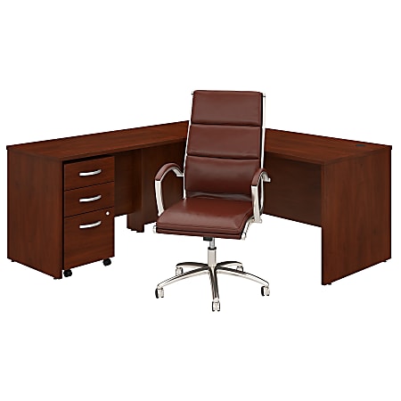 Bush Business Furniture Studio C 72"W L-Shaped Desk With Mobile File Cabinet And High-Back Office Chair, Hansen Cherry, Standard Delivery