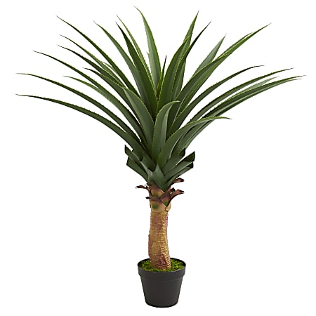 Nearly Natural 42" Artificial Agave Plant With Pot, Green/Black