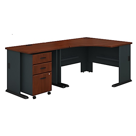 Bush Business Furniture Office Advantage 48"W Corner Desk With 36"W Return And Mobile File Cabinet, Hansen Cherry, Premium Installation