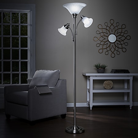 Southern Enterprises Orson Floor Lamp 70 12 H White ShadesBrushed Nickel Base Office Depot