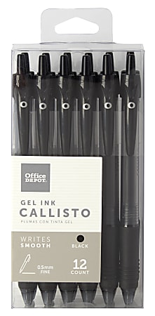 Office Depot® Brand Callisto Retractable Gel Ink Pens, Medium Point, 0.5 mm, Translucent Black Barrel, Black Ink, Pack Of 12 Pens