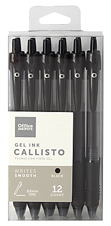 TUL Gel Pens, Retractable, Fine Point, 0.5 mm, Gray Barrel, Black Ink, Pack of 12