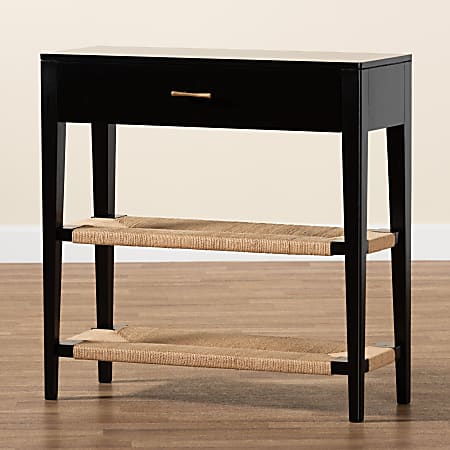 bali & pari Freya Modern Bohemian 1-Drawer Console Table, 31-1/2”H x 31-1/2”W x 11-13/16”D, Black