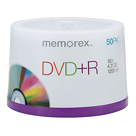 Memorex™ DVD+R Recordable Media Spindle, 4.7GB/120 Minutes, Pack Of 50