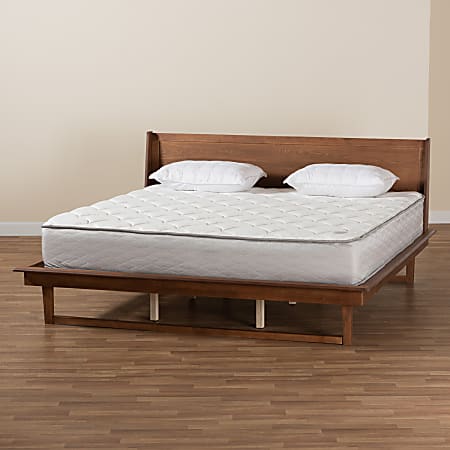 Baxton Studio Macayle Mid-Century Modern Queen Size Platform Bed, 66-7/16”L x 66-7/16”W x 86-1/2”D, Ash Walnut