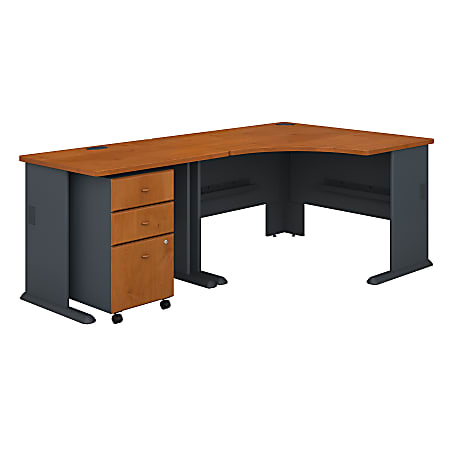 Bush Business Furniture Office Advantage 48"W Corner Desk With 36"W Return And Mobile File Cabinet, Natural Cherry/Slate, Premium Installation