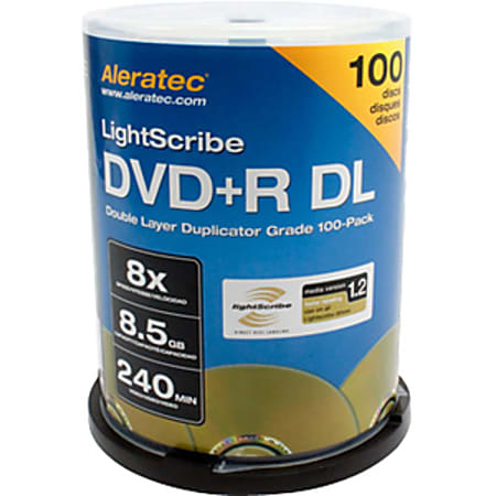 Aleratec Double Layer 100-Pack 8x DVD+R Media Disc Spindle