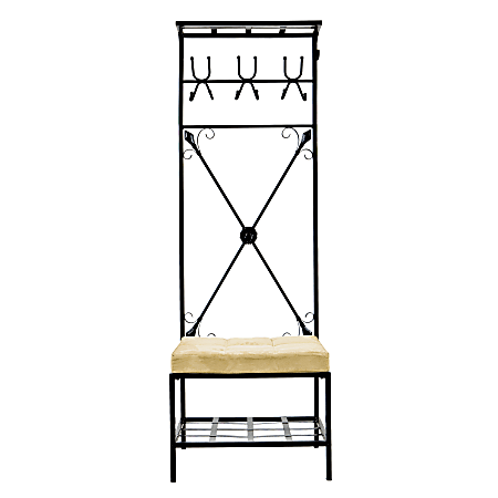 SEI Furniture Multipurpose Decorative Coat Rack Bench Seat 72 12 H x 24 W x 18 D BlackBeige Office Depot