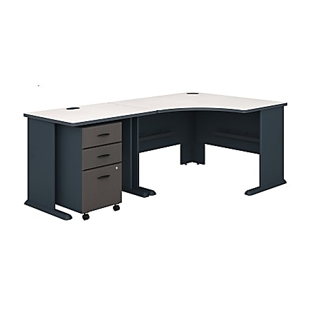 Bush Business Furniture Office Advantage 48"W Corner Desk With 36"W Return And Mobile File Cabinet, Slate/White Spectrum, Premium Installation