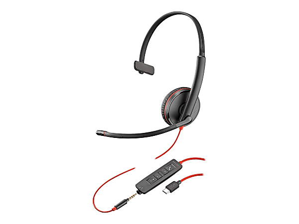 Poly Blackwire C3215 Monaural Headset + Carry Case - Mono - Mini-phone (3.5mm), USB Type C - Wired - 32 Ohm - 20 Hz - 20 kHz - Over-the-head, On-ear - Monaural - Ear-cup - 7.40 ft Cable - Noise Cancelling, Omni-directional Microphone