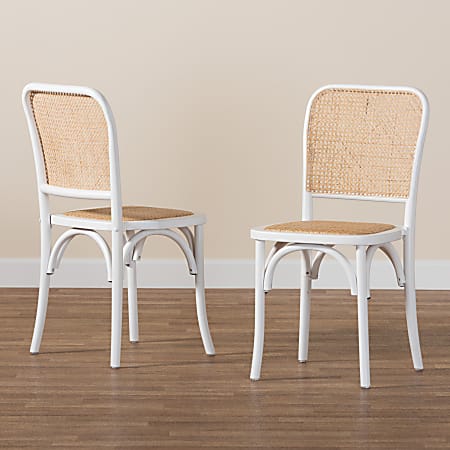 Baxton Studio Neah Japandi Wood And Rattan 2-Piece Dining Chair Set, Natural/White