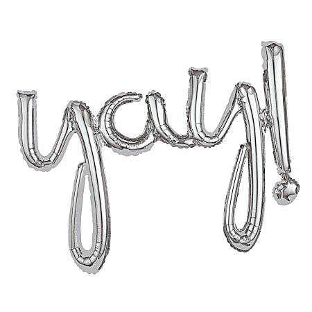 Amscan "Yay" Cursive Balloon Banner, 25" x 35", Silver