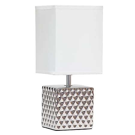 Simple Designs Petite Hammered Square Table Lamp, 11-13/16"H, White/Chrome