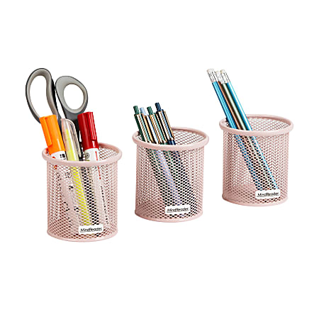 Mind Reader Pen And Accessories Holders, 3-3/4"H x 3-1/2"W x 3-1/2"D, Pink, Pack Of 3 Holders