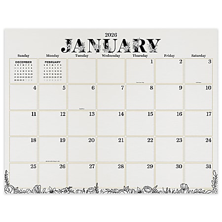 2026 TF Publishing Medium Desk Pad Blotter Calendar, 12" x 17", Floral, January To December