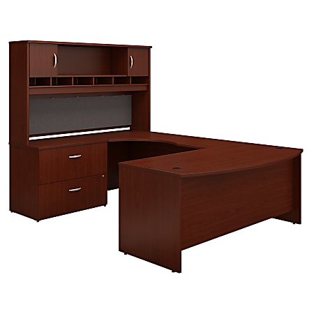 Bush Business Furniture Components 72"W Left-Handed Bow-Front U-Shaped Desk With Hutch And Storage, Mahogany, Standard Delivery