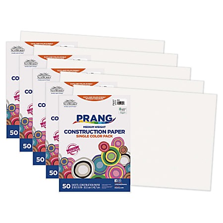 Prang Construction Paper, Medium Weight, 12" x 18", White, 50 Sheets Per Pack, Set Of 5 Packs