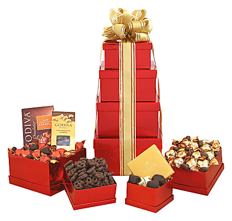 Givens Gift Basket, Godiva Holiday Tower, Red, 5 Lb