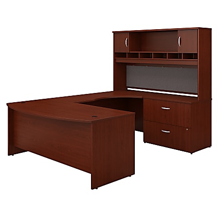 Bush Business Furniture Components 72"W Right-Handed Bow-Front U-Shaped Desk With Hutch And Storage, Mahogany, Standard Delivery