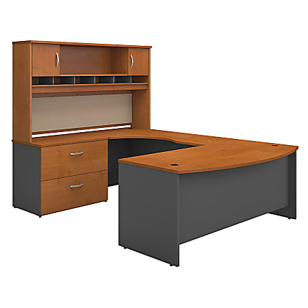 Bush Business Furniture Components 72"W Left-Handed Bow-Front U-Shaped Desk With Hutch And Storage, Natural Cherry/Graphite Gray, Standard Delivery