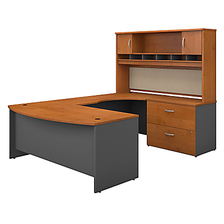 Bush Business Furniture Components 72"W Right-Handed Bow-Front U-Shaped Desk With Hutch And Storage, Natural Cherry/Graphite Gray, Standard Delivery