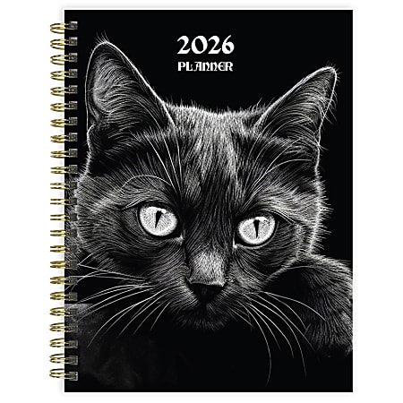 2026 TF Publishing Medium Weekly/Monthly Planner, 6-1/2” x 8”, Black Cat, January To December