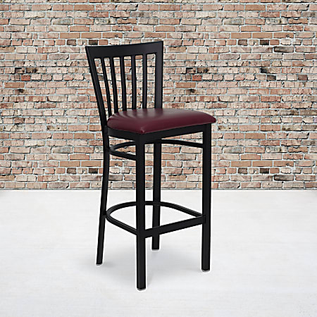 Flash Furniture Metal/Vinyl Restaurant Barstool With School House Back, Burgundy/Black