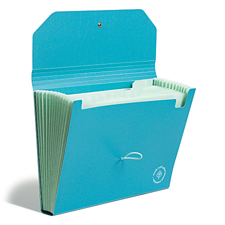 U Brands U-Eco&trade; 13 Pocket Poly Expandable File, 5.75" Expansion, Letter, Assorted, Ocean Blue