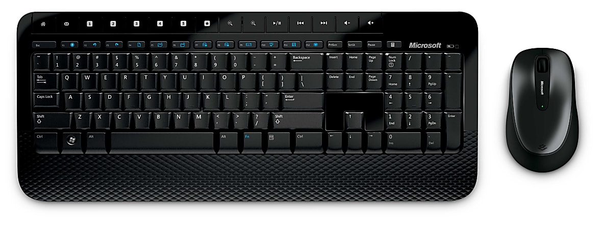 Microsoft® 2000 Wireless Keyboard & Mouse, Straight Compact Keyboard, Black, Ambidextrous Laser Mouse, Desktop 2000