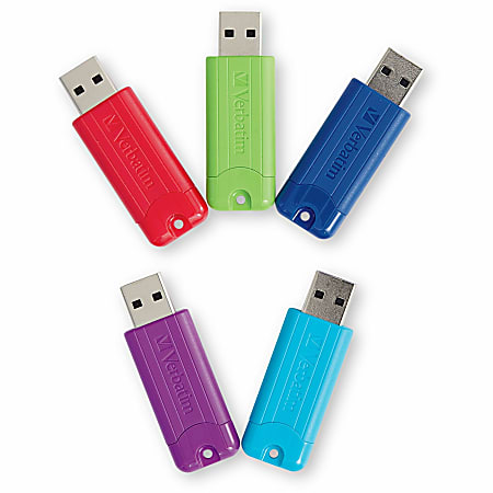 Verbatim 64GB PinStripe USB 3.2 Gen 1 Flash Drive - 5pk - Assorted - 64 GB - 5 Pk - Assorted