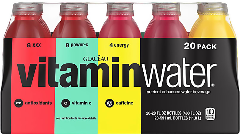 Vitaminwater Electrolyte-Enhanced Water Variety Pack, 20 Oz Bottles, Pack Of 20 Bottles