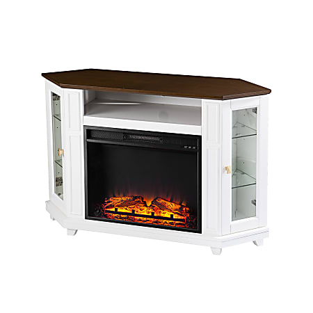 SEI Furniture Dilvon Electric Media Fireplace With Storage, 32”H x 46-1/2”W x 15”D, White/Brown