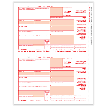 ComplyRight 1099 NEC Tax Forms Federal Copy A 2 Up Laser 8 12 x 11