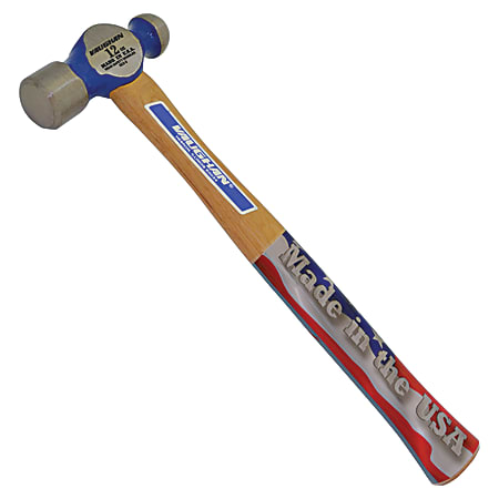 Commercial Ball Pein Hammer, Hickory Handle, 12 in, Forged Steel 12 oz Head