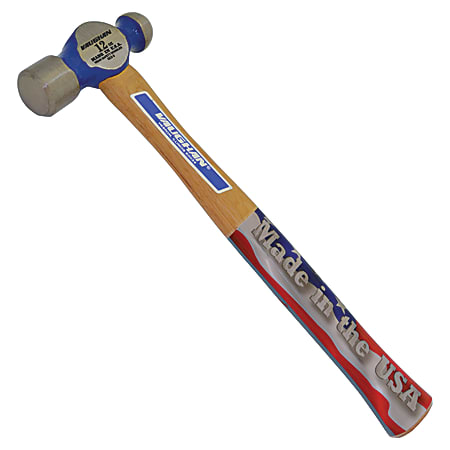 Vaughan Commercial Ball Pein Hammer, Hickory Handle, 12 in, Forged Steel 12 oz Head