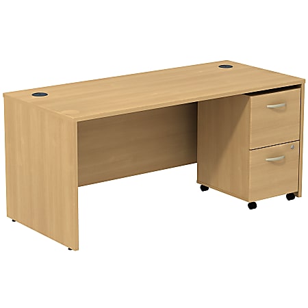 Bush Business Furniture Components Desk With 2-Drawer Mobile Pedestal, Light Oak, Standard Delivery