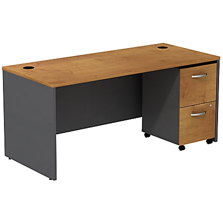 Bush Business Furniture Components Desk With 2-Drawer Mobile Pedestal, Natural Cherry/Graphite Gray, Standard Delivery