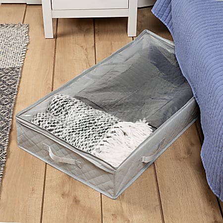 Honey Can Do Under Bed Storage Container Bags, 34”L x 18”W x 6”H, Gray/Clear, Pack Of 3 Bags