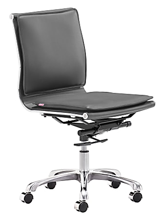 Zuo® Modern Lider Plus Armless Low-Back Office Chair, Gray/Chrome
