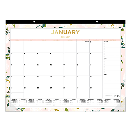 2027 Blue Sky Coming Up Roses Blush Monthly Desk Pad Planning Calendar, 22x17, 0%, Coming Up Roses Blush, Jan–Dec, RY27