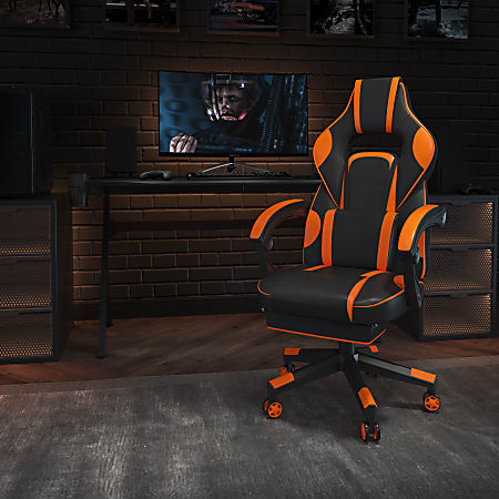 Flash Furniture X40 Gaming Chair With Fully Reclining Back And Arms, Black/Orange