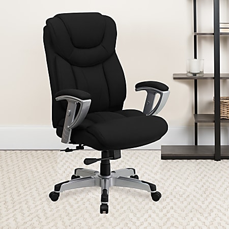 Flash Furniture Hercules Big And Tall Fabric Swivel Office Chair With Adjustable Arms, Black