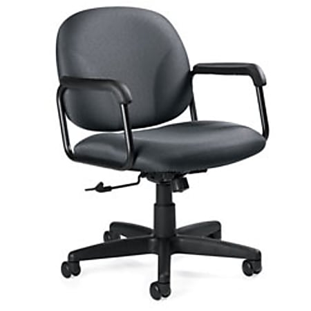 Global® Solo™ Low-Back Fabric Tilter Chairs, 35"H x 23"W x 25 1/2"D, Black Frame, Gray Fabric, Carton Of 2