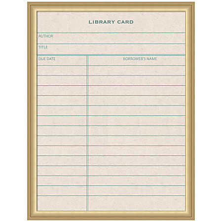 Kate and Laurel Framed Fabric Pinboard, 20 x 26, Linen Library Card Pattern, Florence Gold Frame
