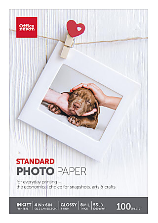 Office Depot® Brand Standard Photo Paper, Glossy, 4" x 6", White, Pack Of 100 Sheets