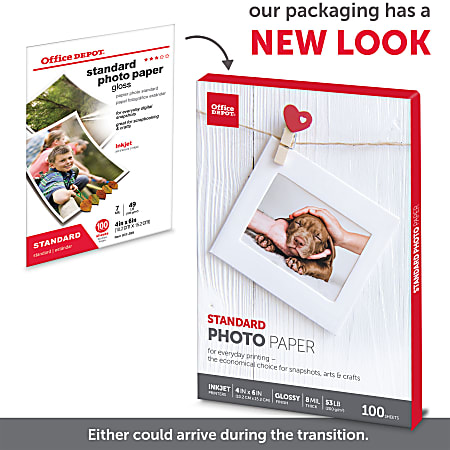 Office Depot Brand Standard Photo Paper Glossy 4 X 6 8 Mil Pack Of 100 Sheets Office Depot