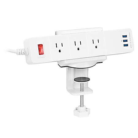 Mount-It MI-7281 Surge Protector Power Strip And Mount, 5"H x 4"W x 2"D, White