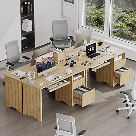 Bestier 55 Computer Desk With Power Outlets 2 Storage Drawers And