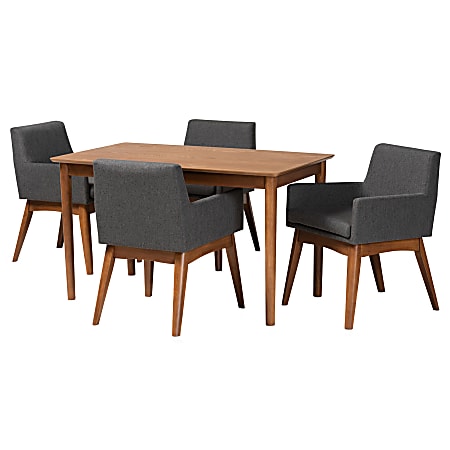 Baxton Studio Dorina 5-Piece Dining Set, Dark Gray/Walnut